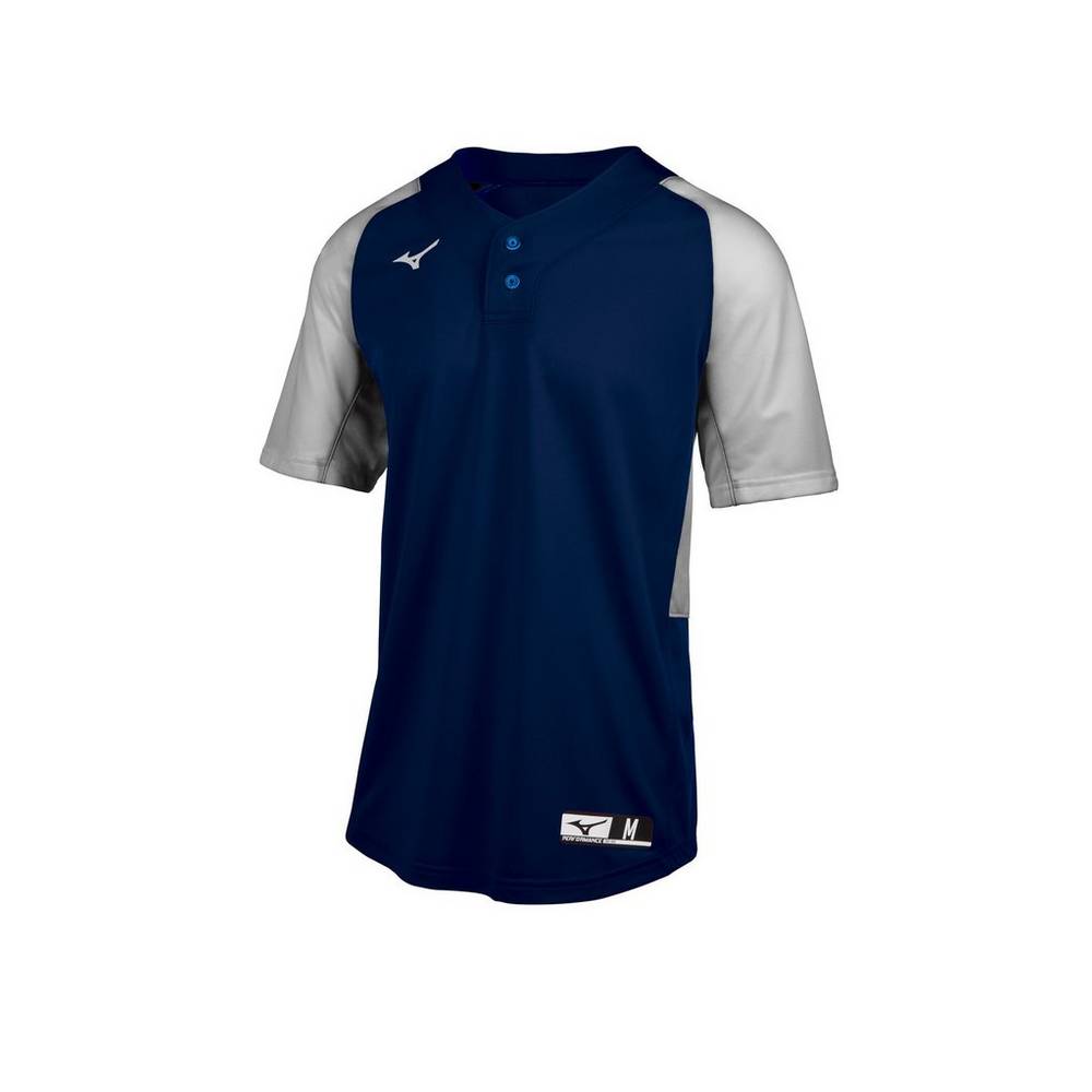 Mens Mizuno Aerolite 2-Button Baseball Jersey Navy/Grey Philippines (RXOWTD674)